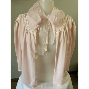 Vintage Pink Nylon Satin Chiffon Bed Jacket With Night Cap Bonnet